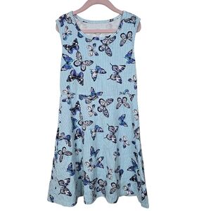 Wonder Nation Striped Butterfly Blue White Dress Scoop Neck Sleeveless Dress M